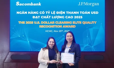 Sacombank nhận giải thưởng từ J.P.Morgan Chase, khẳng định năng lực xử lý điện thanh toán quốc tế hàng đầu tại Việt Nam