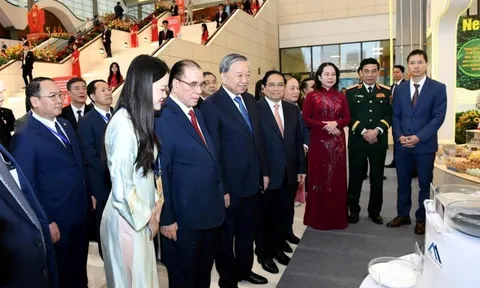 Tổng Bí thư Tô Lâm, Thủ tướng Phạm Minh Chính thăm gian hàng doanh nghiệp Việt sở hữu mỏ vật liệu công nghệ cao hàng đầu thế giới