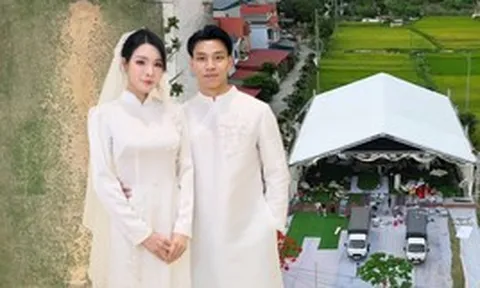 Văn Thanh dựng rạp cưới trên sân bóng, đèn lên lung linh "oách" nhất xóm chuẩn bị rước nàng tiểu thư về dinh