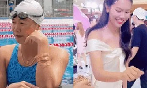 Ánh Viên dát vàng đầy người khiến dân mạng ngỡ ngàng: Vừa đám cưới xong đã vội đi dạy bơi?