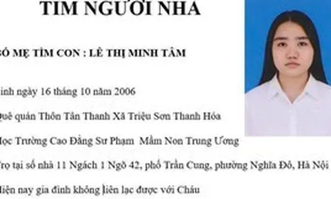 Công an phát thông báo tìm nữ sinh 2006 quê Thanh Hóa mất liên lạc khi đang đi học tại Hà Nội