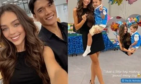 Cam thường "bóc" nhan sắc thật của vợ Tây Bùi Tiến Dũng đi bế giảng cho con: Giật trọn "spotlight" với đôi chân dài